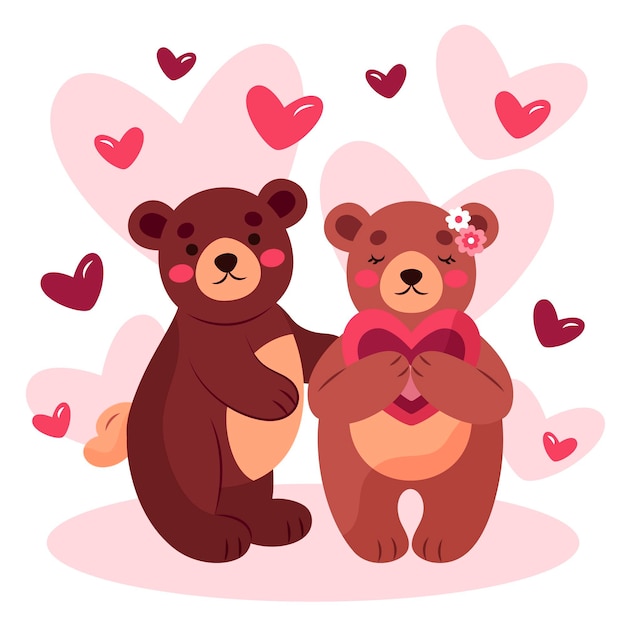 Couple D'ours Dessinés à La Main Pour La Saint-valentin