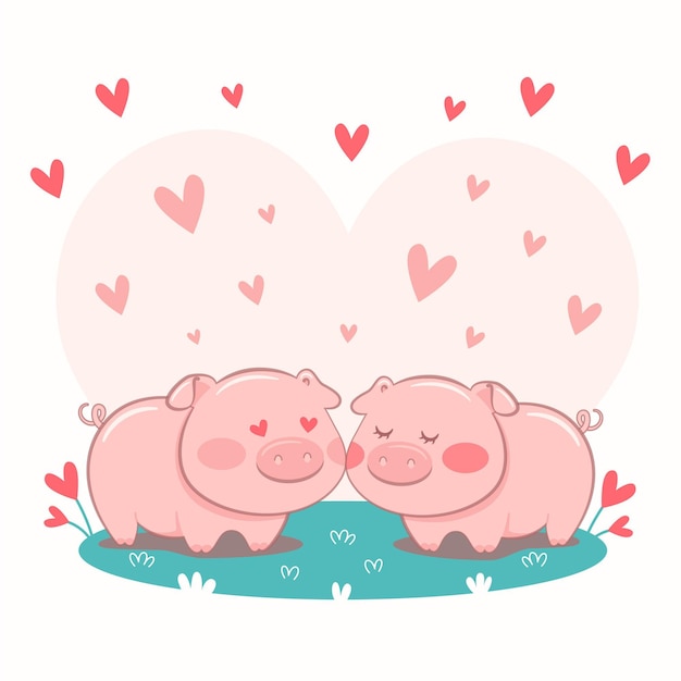 Vecteur gratuit couple de porcs mignon illustré