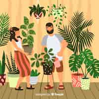 Vecteur gratuit couple prenant soin des plantes