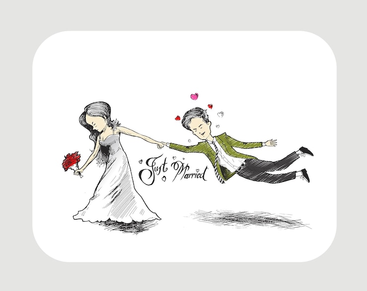 Vecteur gratuit couple saint valentin jour de mariage vient de se marier amoureux des relations amoureuses