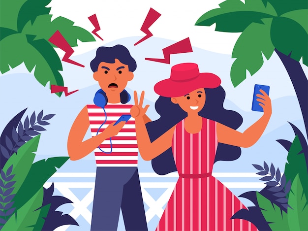 Couple de touristes prenant selfie en vacances