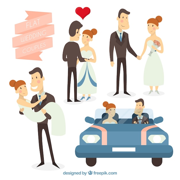 Vecteur gratuit les couples de mariage de conception plat