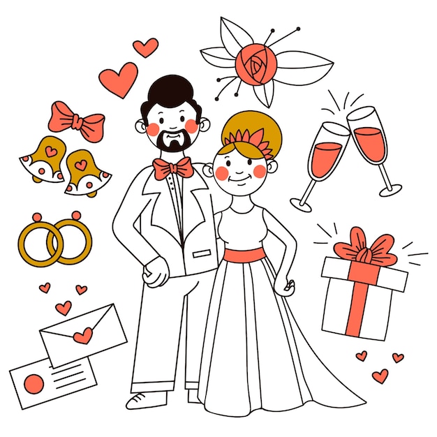 Couples De Mariage Dessinés à La Main