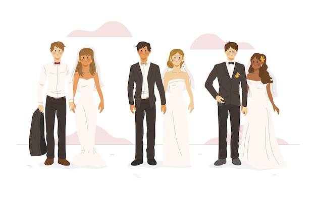 Vecteur gratuit couples de mariage dessinés à la main