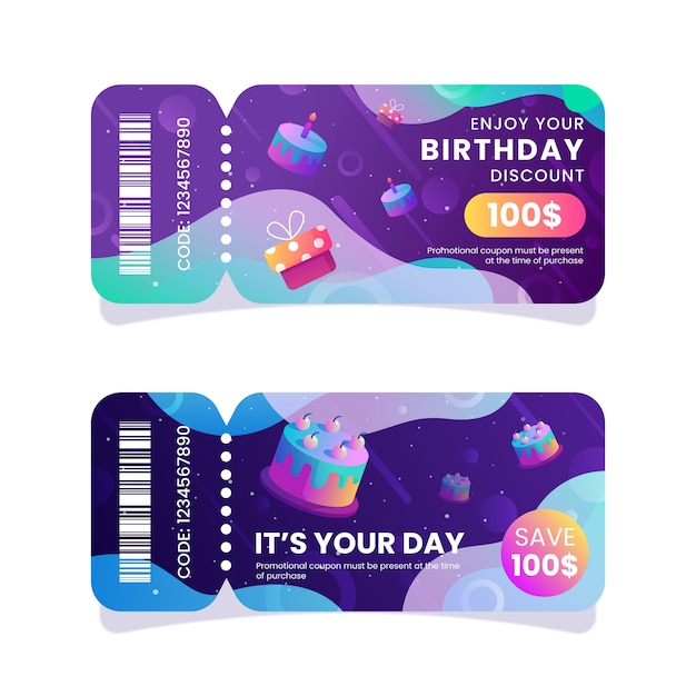 Vecteur gratuit coupon de vente d'anniversaire dégradé