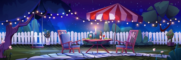 Vecteur gratuit cour de nuit avec fête romantique pour deux