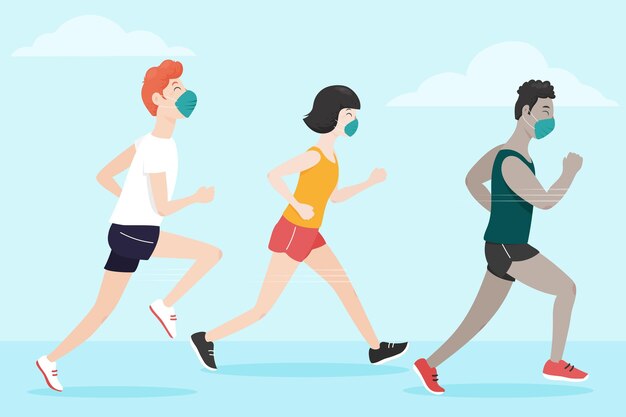 Coureurs avec masques médicaux