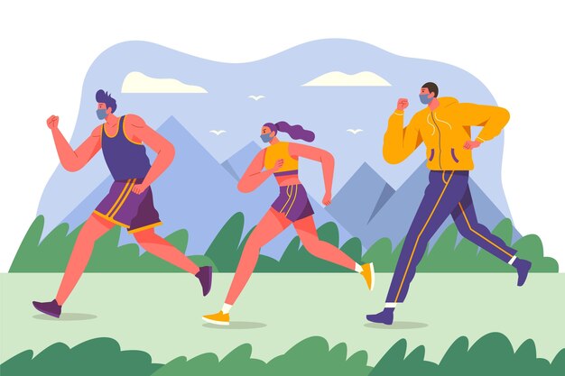 Coureurs avec masques médicaux