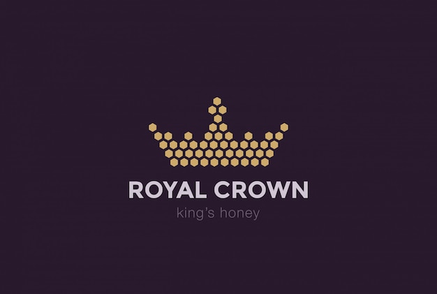 Vecteur gratuit couronne de cellules hexagonales modèle de conception de logo. icône de concept royal king honey logotype concept