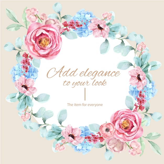 Vecteur gratuit couronne de charme floral avec illustration aquarelle florale vintage.