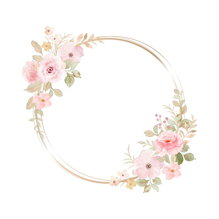 Vecteur gratuit une couronne de fleurs rose doux avec de l'aquarelle