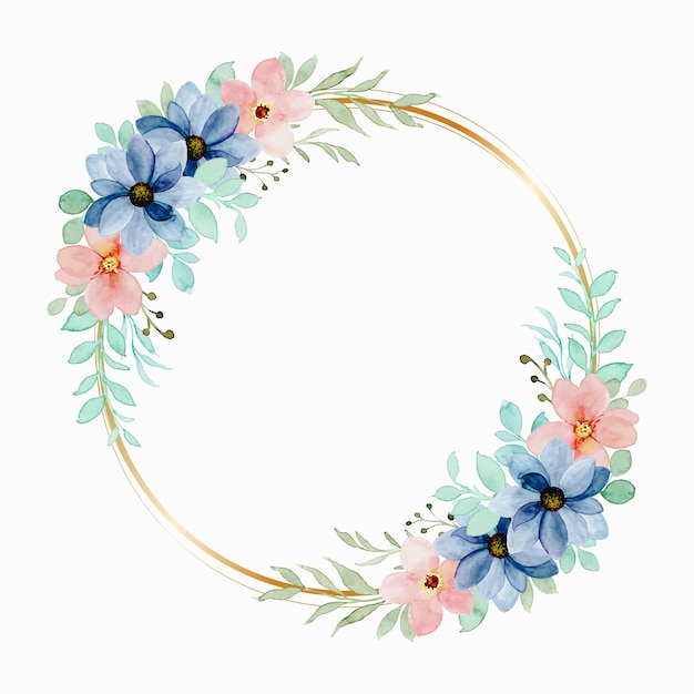 Couronne florale aquarelle colorée avec cercle doré