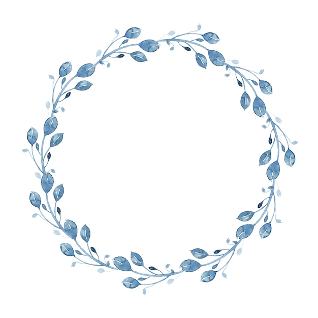 Couronne florale aquarelle indigo avec brindille, branche et feuilles abstraites