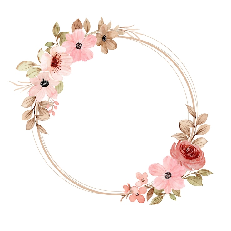 Vecteur gratuit couronne florale rose aquarelle avec des cercles