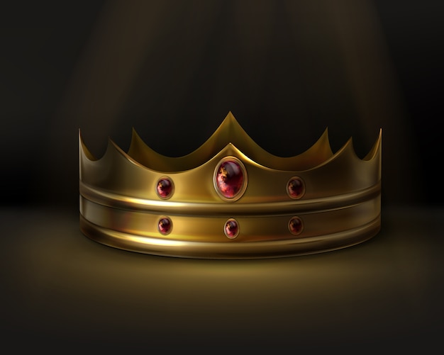 couronne d'or royale avec pierre précieuse rouge isolée