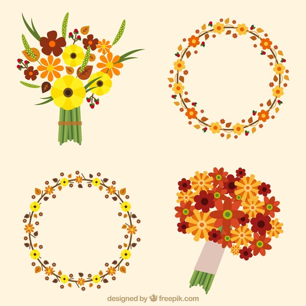 couronnes de fleurs et bouquets dans un style minimaliste