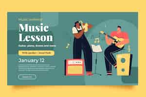 Vecteur gratuit cours d'école de musique plate et modèle de webinaire d'éducation