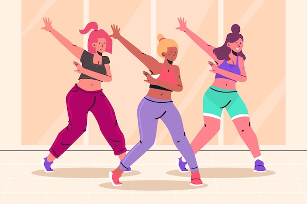 Vecteur gratuit cours de fitness de danse plat bio illustré