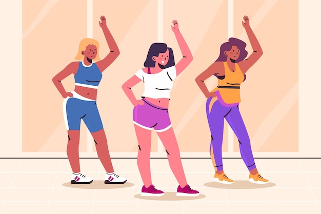 Cours De Fitness De Danse Plat Bio Illustré