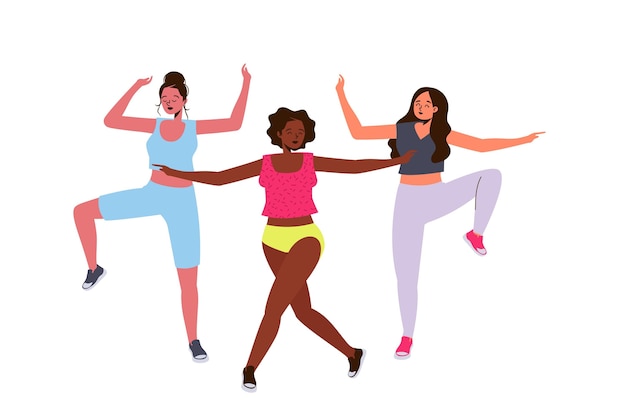 Vecteur gratuit cours de fitness danse plat illustré