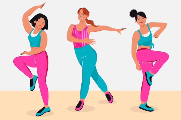 Vecteur gratuit cours de fitness danse à plat