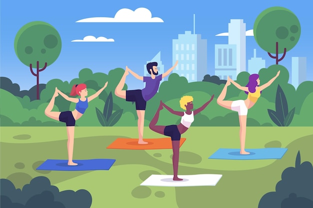 Vecteur gratuit cours de yoga en plein air illustré