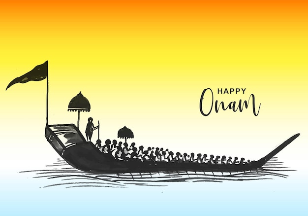 Vecteur gratuit course de bateaux-serpents sur fond de carte de célébration onam