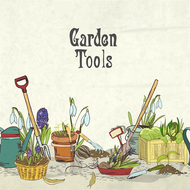 Couverture D'album D'outils De Jardinage Dessinés à La Main