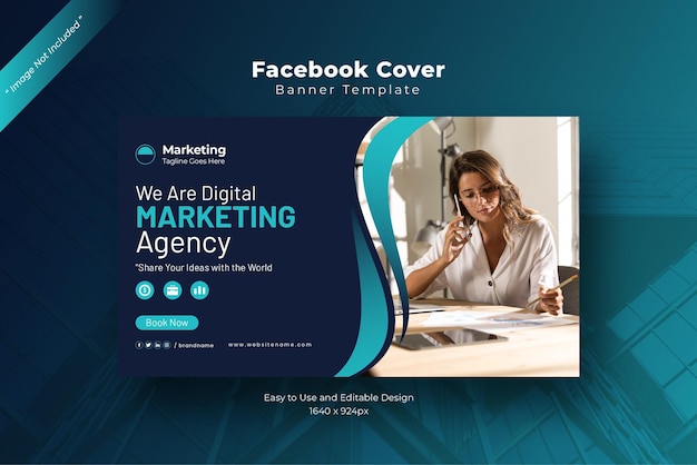 Vecteur gratuit couverture facebook de l'agence de marketing numérique bleue