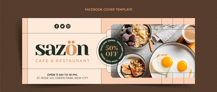 Vecteur gratuit couverture facebook alimentaire design plat