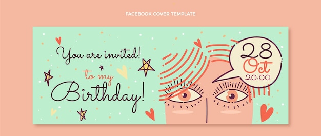 Couverture facebook anniversaire boho dessinée à la main