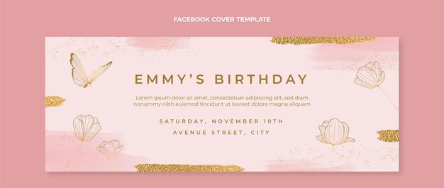Couverture facebook anniversaire dessinés à la main à l'aquarelle