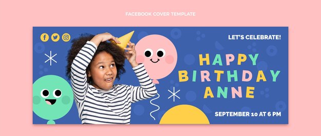 Couverture facebook anniversaire minimal design plat
