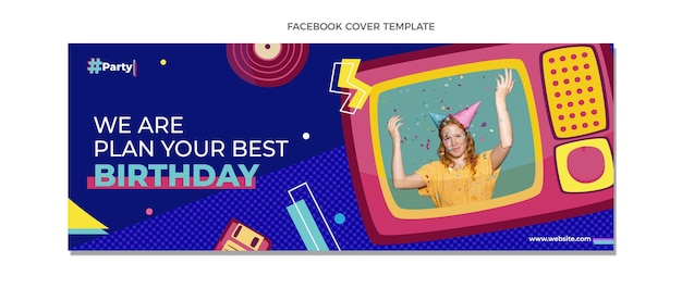 Vecteur gratuit couverture facebook d'anniversaire en mosaïque plate