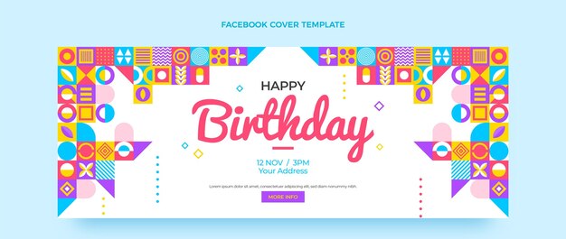 Couverture facebook d'anniversaire en mosaïque plate