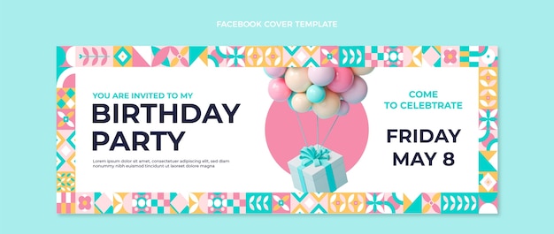 Couverture Facebook D'anniversaire En Mosaïque Plate