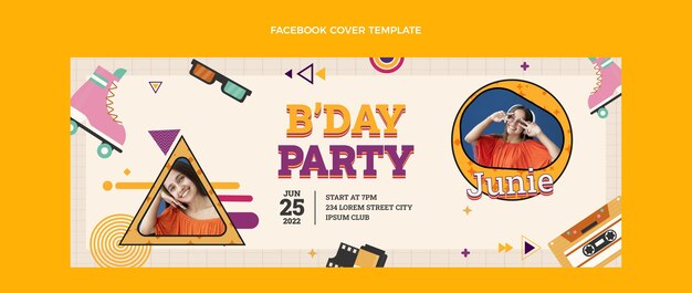 Couverture facebook d'anniversaire nostalgique des années 90 au design plat