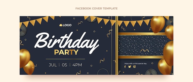 Vecteur gratuit couverture facebook d'anniversaire d'or de luxe réaliste