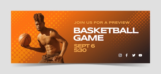 Vecteur gratuit couverture facebook de basket-ball en demi-teinte dégradée