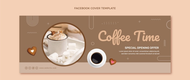 Vecteur gratuit couverture facebook de café réaliste