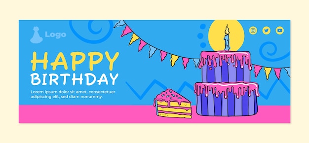 Vecteur gratuit couverture facebook de célébration d'anniversaire dessinée à la main