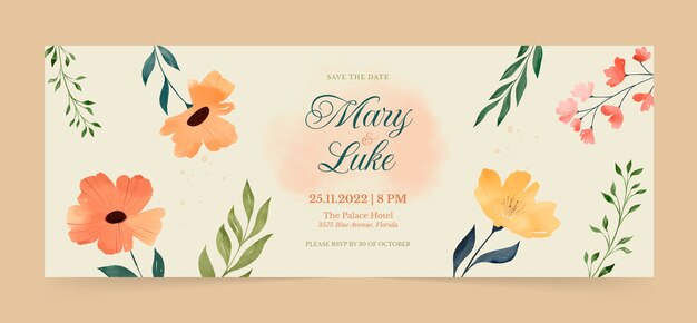Couverture facebook de célébration de mariage aquarelle