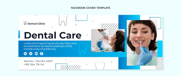 Vecteur gratuit couverture facebook de la clinique dentaire dégradée