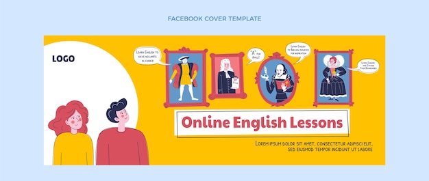 Vecteur gratuit couverture facebook des cours d'anglais dessinés à la main