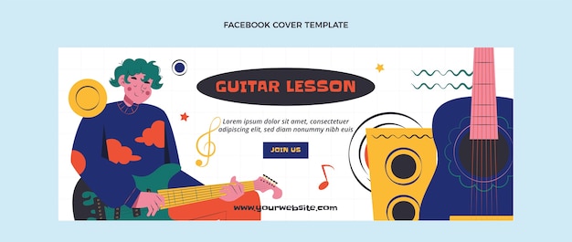 Vecteur gratuit couverture facebook des cours de guitare design plat dessinés à la main