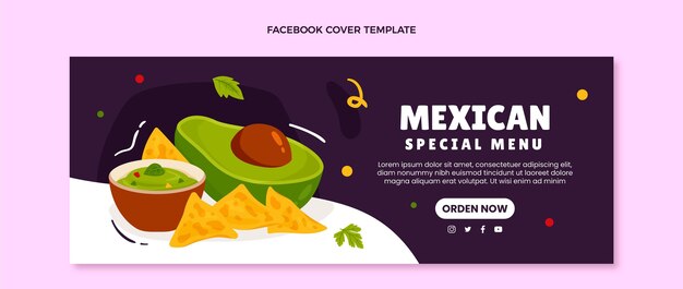 Couverture facebook de cuisine mexicaine dessinée à la main