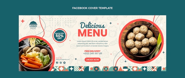 Couverture facebook de délicieux menu design plat
