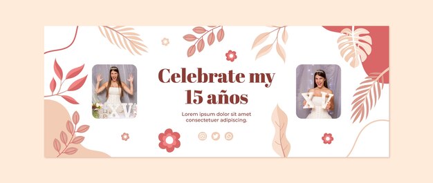 Vecteur gratuit couverture facebook design plat quinceañera floral