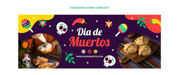 Couverture Facebook Dia De Muertos Design Plat Dessiné à La Main