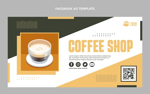 Couverture facebook du café design plat minimaliste